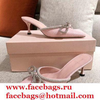 Mach  &  Mach Heel 6.5cm Double Bow Mules Glitter Pink 2021